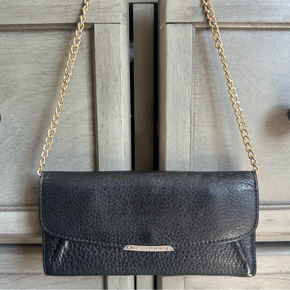 Coach Black wallet/clutch with off brand gold chain strap